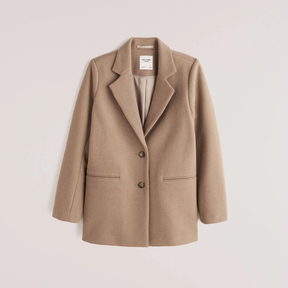 Abercrombie Women's Wool-Blend Blazer Coat - Camel Brown - Size L